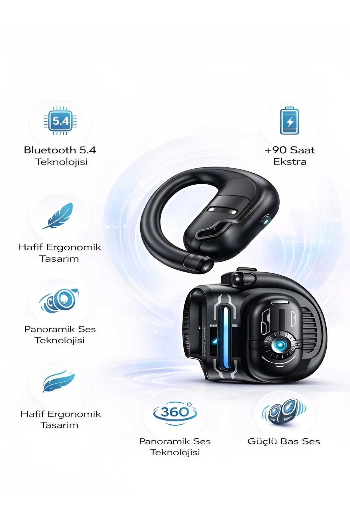 Özel Rahat OWS Açık Tasarım Bluetooth 5.4 Kablosuz Kulaklık IPX4 Su Geçirmez Airbuds Wireless Bt Kulaklık