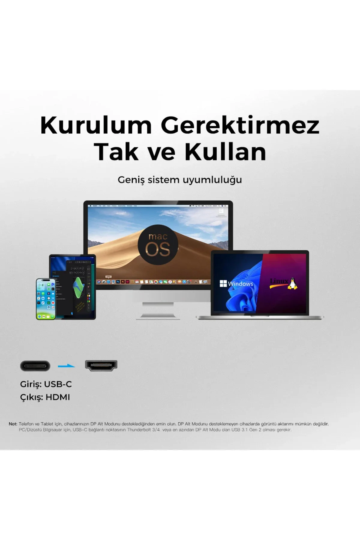 Premium Type-C USB-C to HDMI Kablo (4K60Hz,1080P165Hz) HDR Type-C to HDMI 2.0 Görüntü Aktarım Kablosu - 2 Metre