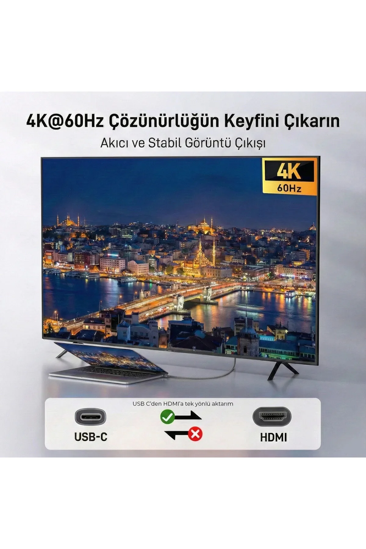 Premium Type-C USB-C to HDMI Kablo (4K60Hz,1080P165Hz) HDR Type-C to HDMI 2.0 Görüntü Aktarım Kablosu - 2 Metre