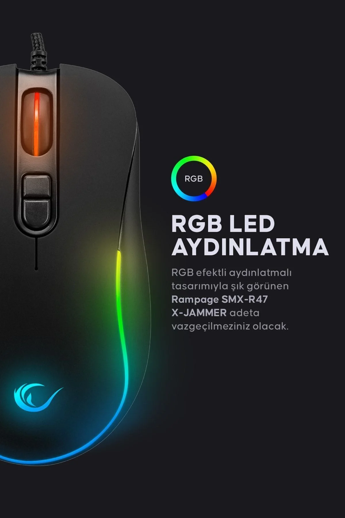 Rampage Smx-r47 X-jammer Usb Rgb Drag Click Örgü Kablo 12800 Dpi Makrolu Gaming Mouse Oyuncu Mouse