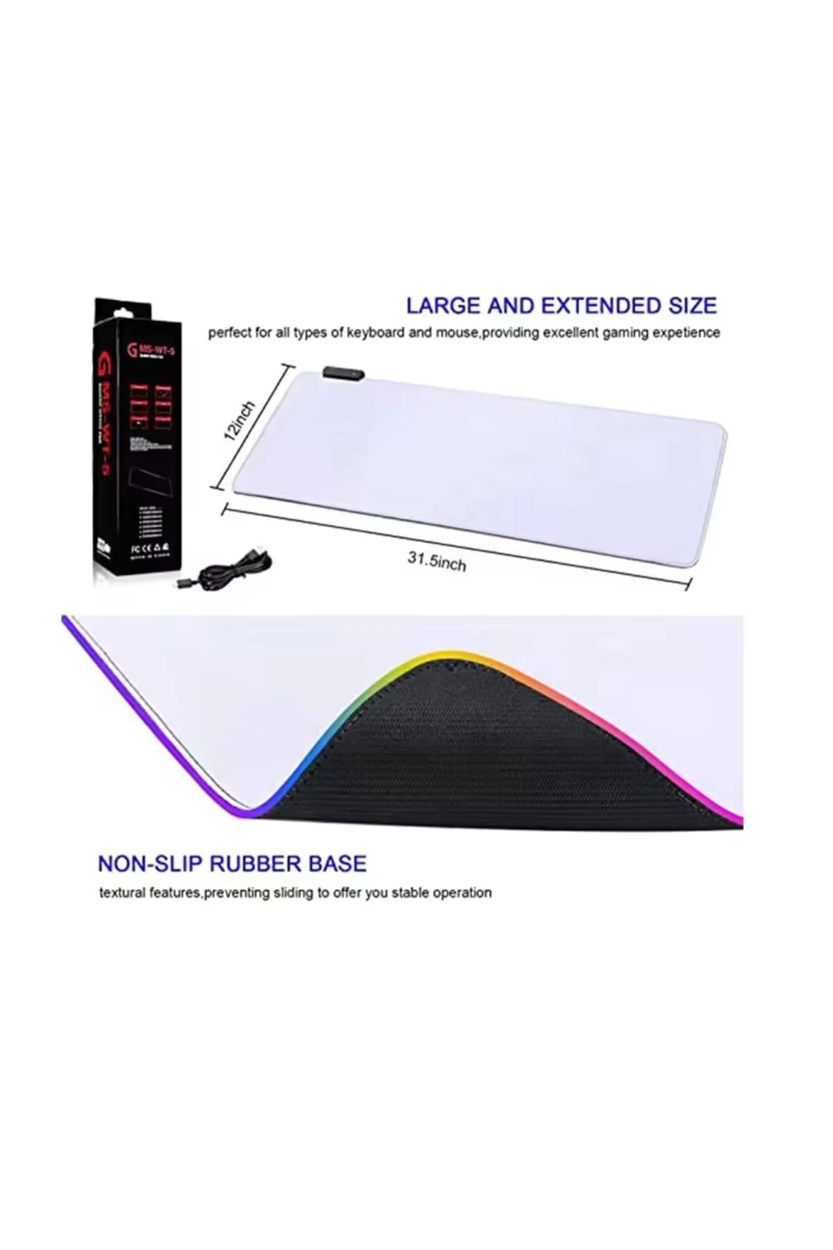 RGB Beyaz Speed Yüzey XL Mouse Pad – 80×30 cm, 13 Renk Modu, Su Geçirmez
