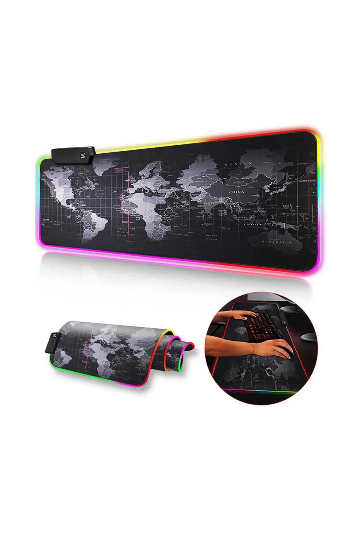 Rgb Mouse Pad Led Işıklı Speed Yüzey Su Geçirmez Gamepad Dünya Desenli Renk Gaming Mousepad