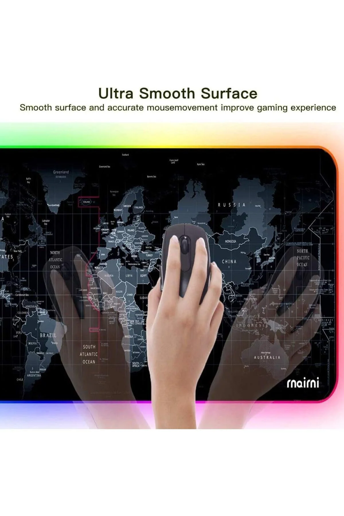 Rgb Mouse Pad Led Işıklı Speed Yüzey Su Geçirmez Gamepad Dünya Desenli Renk Gaming Mousepad