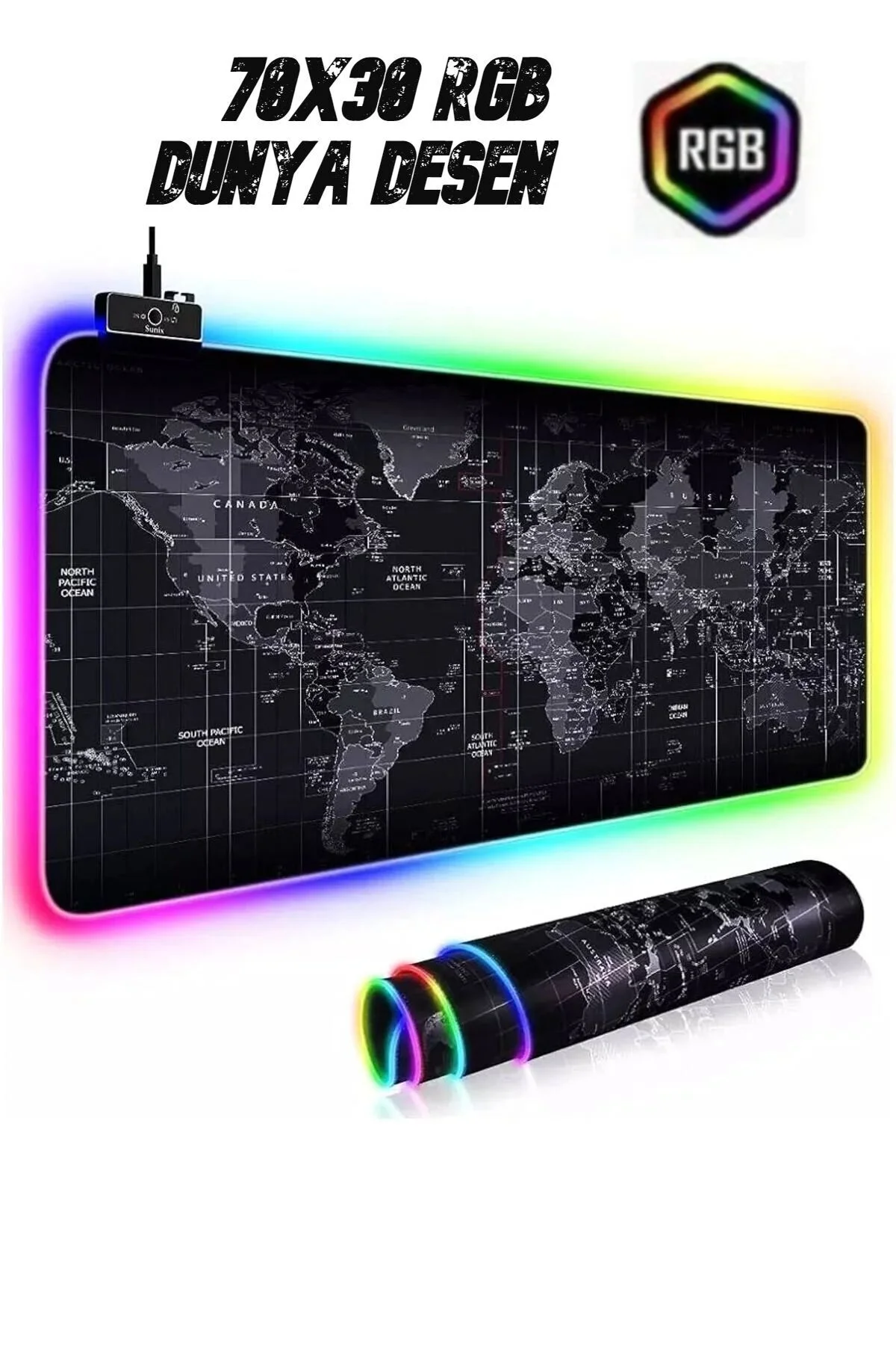 Rgb Mouse Pad Led Işıklı Speed Yüzey Su Geçirmez Gamepad Dünya Desenli Renk Gaming Mousepad