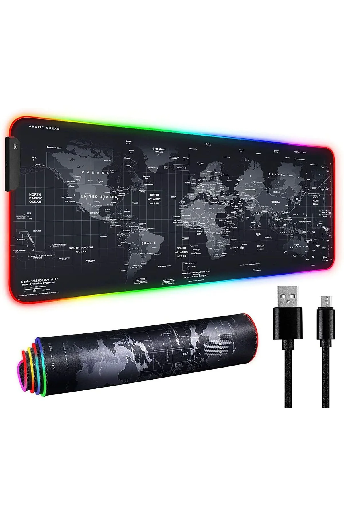 Rgb Mouse Pad Led Işıklı Speed Yüzey Su Geçirmez Gamepad Dünya Desenli Renk Gaming Mousepad