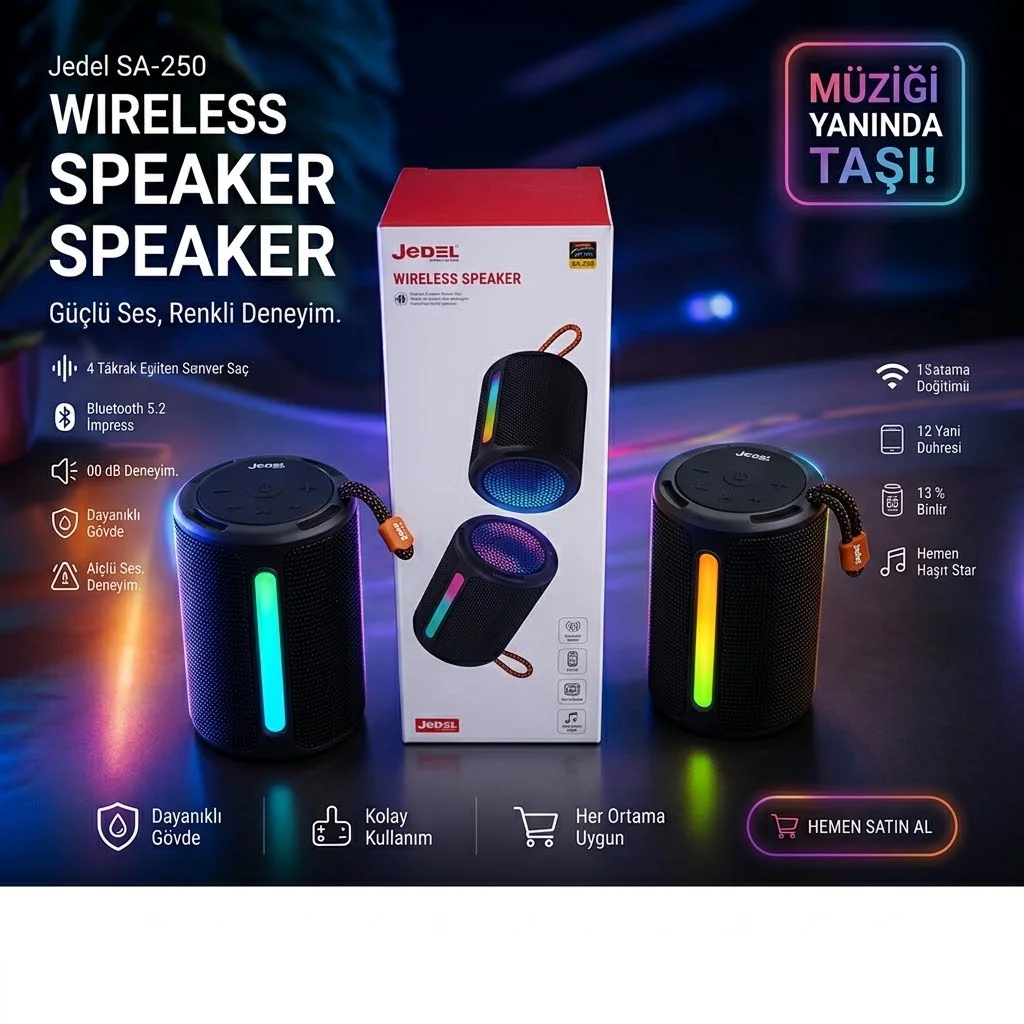 SA-250 LED Aydınlatmalı ve Manyetik 2'si 1 Arada Tasarımlı Bluetooth Stereo Hoparlör