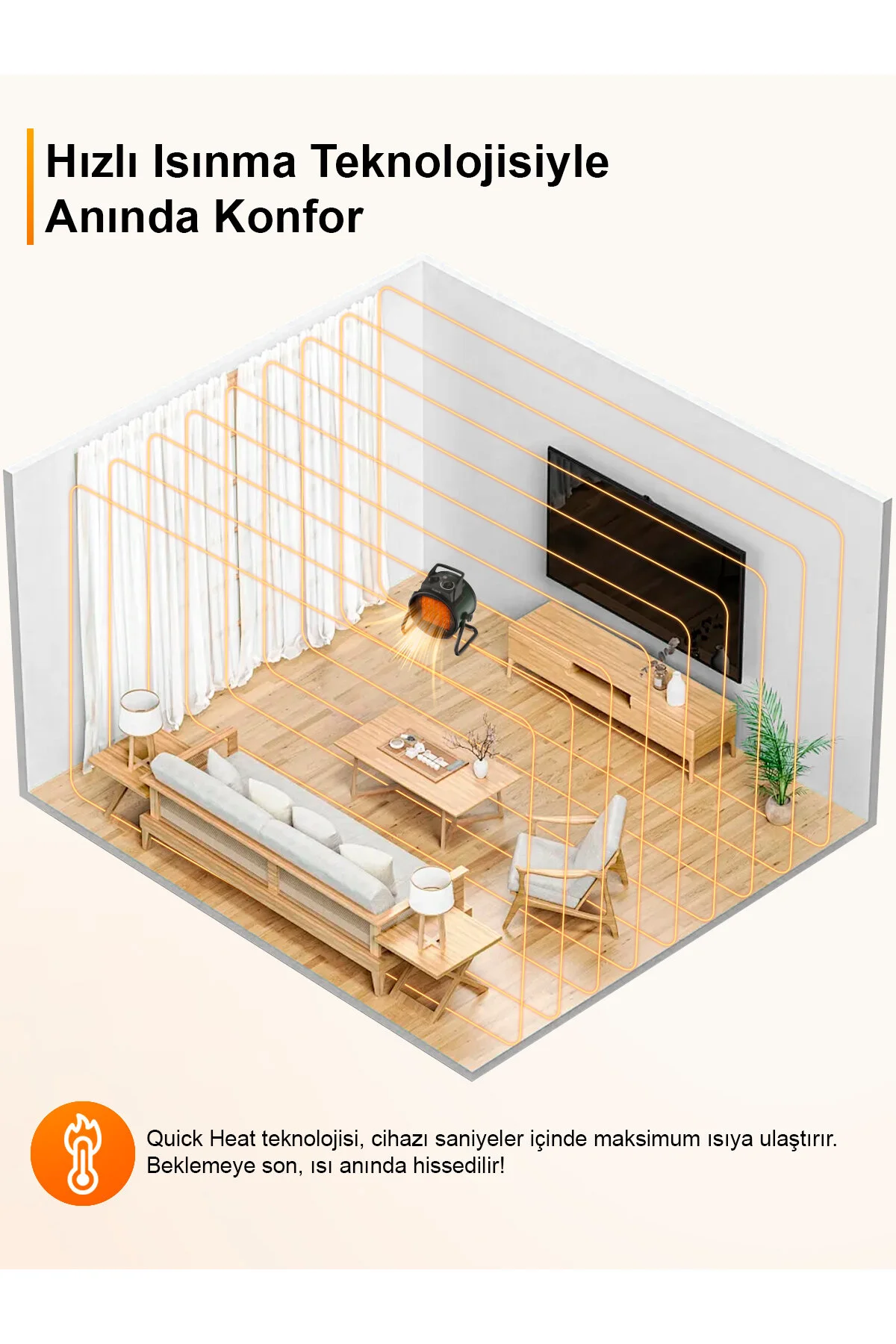 Auhma AT1H Elektrikli Isıtıcı Fan – 3000W, 3 Kademeli Ayarlı PTC Isıtma