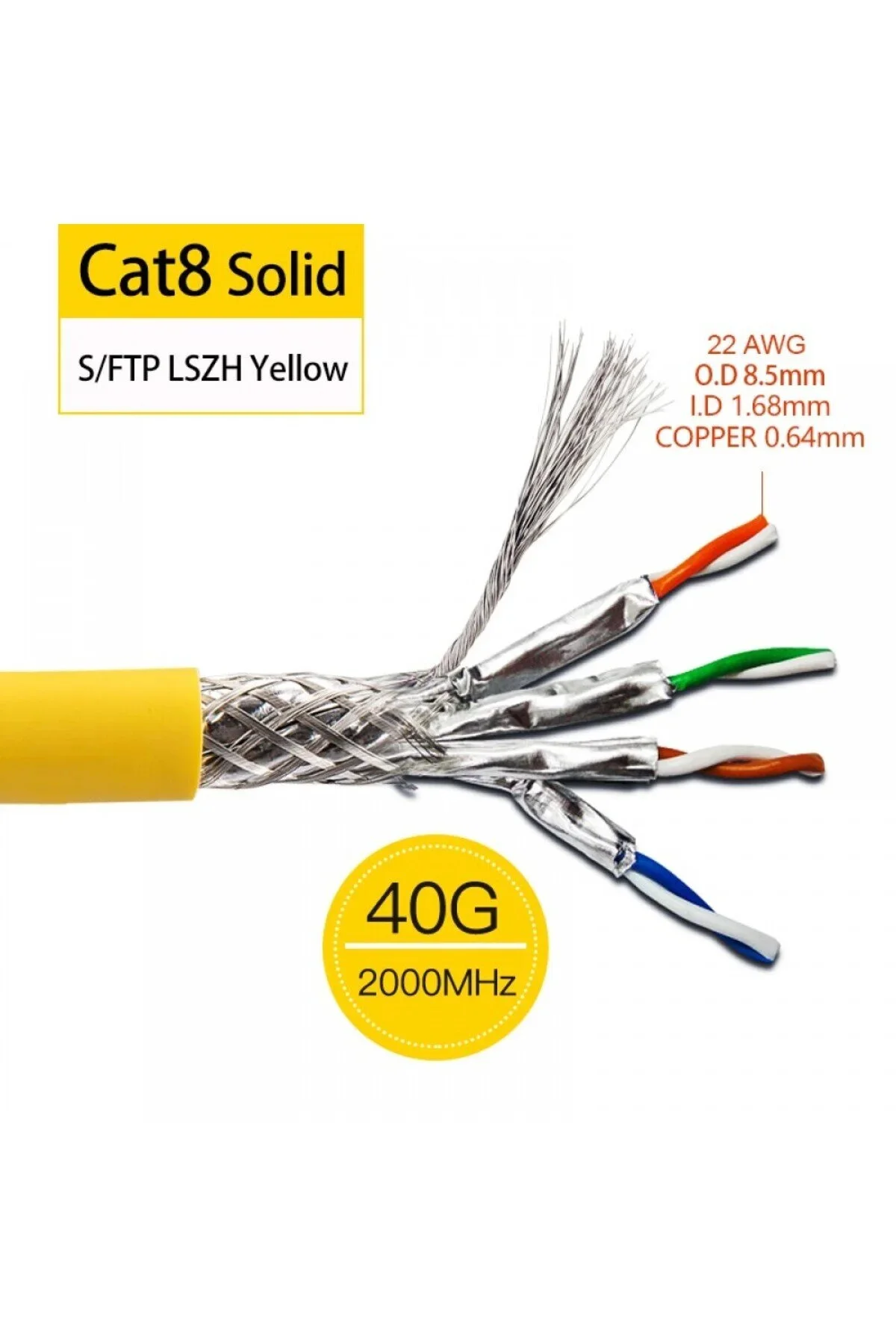 Sarftech Cat8 2 Metre Premium Süper Yüksek Hızlı Ethernet Kablosu 40 Gigabit/s 2000MHZ Metal Zırhlı RJ45 Lan Kablo