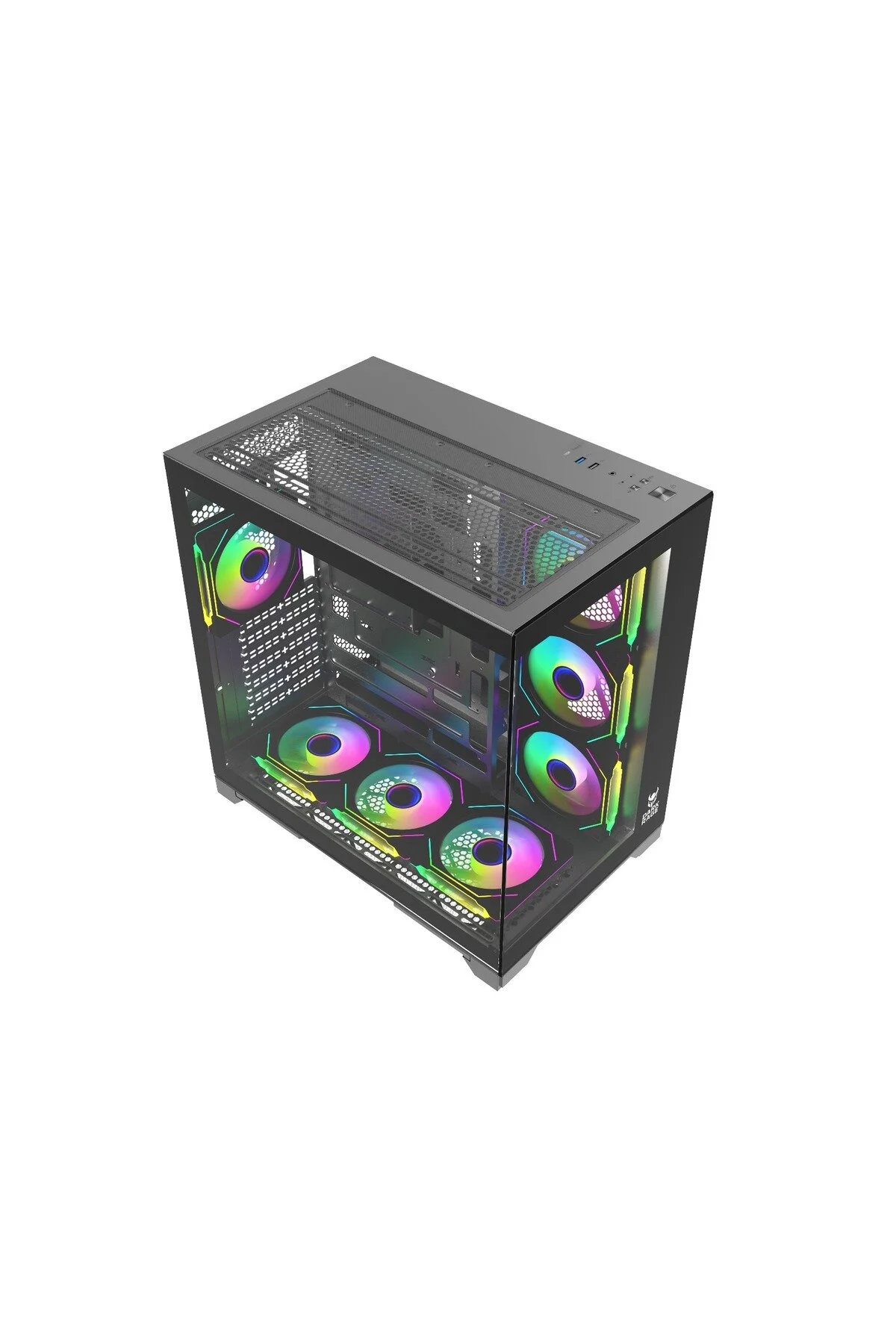 Siyah RGB 7 Fanlı Gaming Akvaryum Kasa – 7x120mm, Type-C