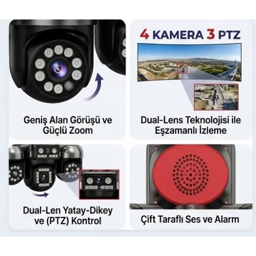 SV-459 Çift Panelli 3 Ptz Sim Kartlı Solar Kamera ( 1 Yıllık Sim Kart Hediyeli)