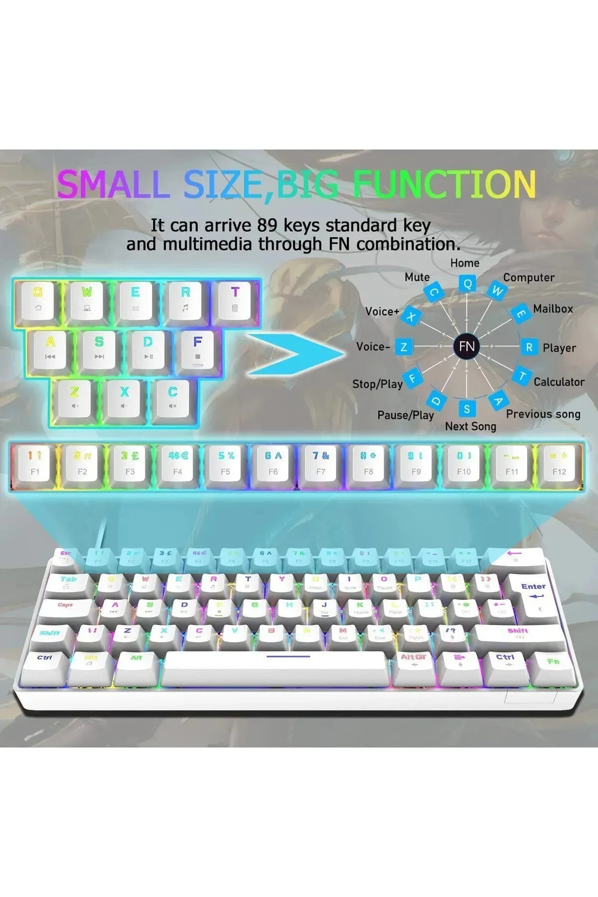 T60 Siyah Mavi Blue Switch App Uygulamalı Mekanik Rgb Klavye Kablolu Gaming Oyuncu Klavyesi
