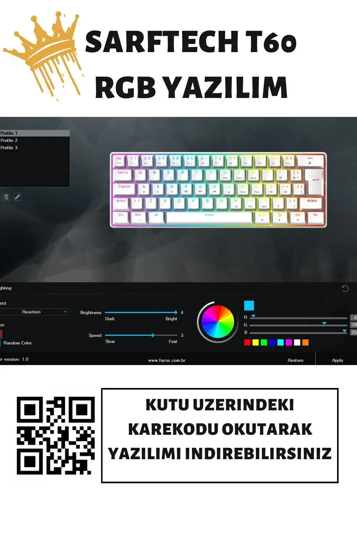 T60 Siyah Mavi Blue Switch App Uygulamalı Mekanik Rgb Klavye Kablolu Gaming Oyuncu Klavyesi