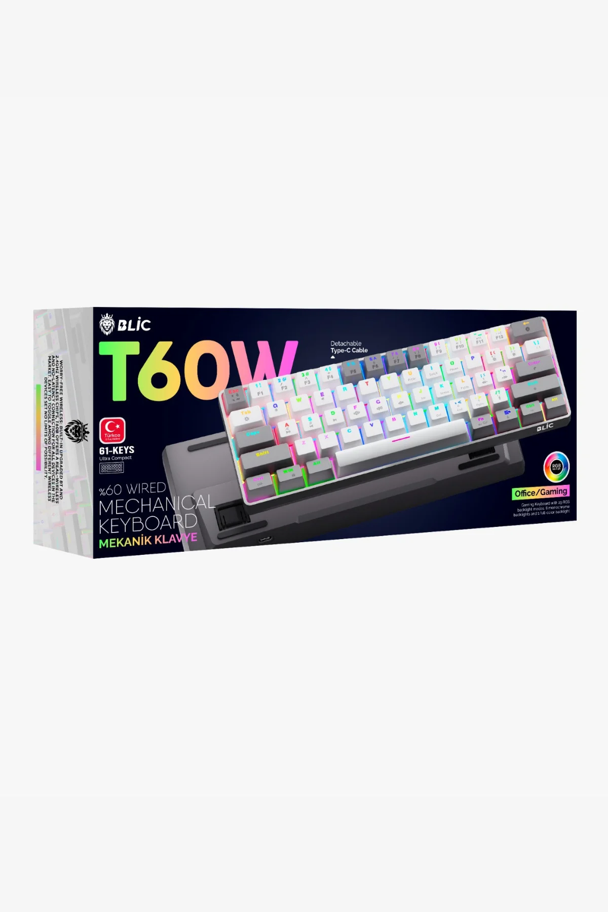 T60W+WB Tam Mekanik RGB Antighosting Red Switch Gaming Oyuncu Klavyesi T60 Gaming Klavye