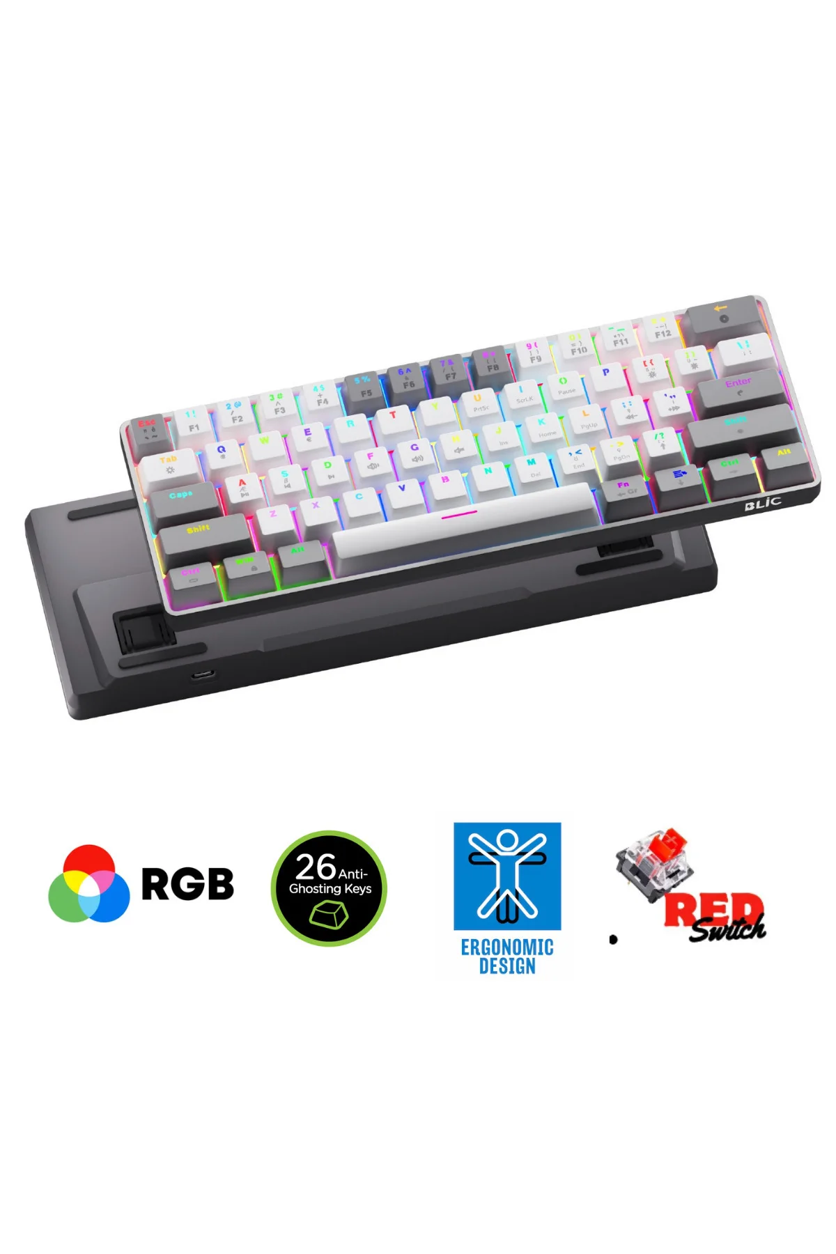 T60W+WB Tam Mekanik RGB Antighosting Red Switch Gaming Oyuncu Klavyesi T60 Gaming Klavye