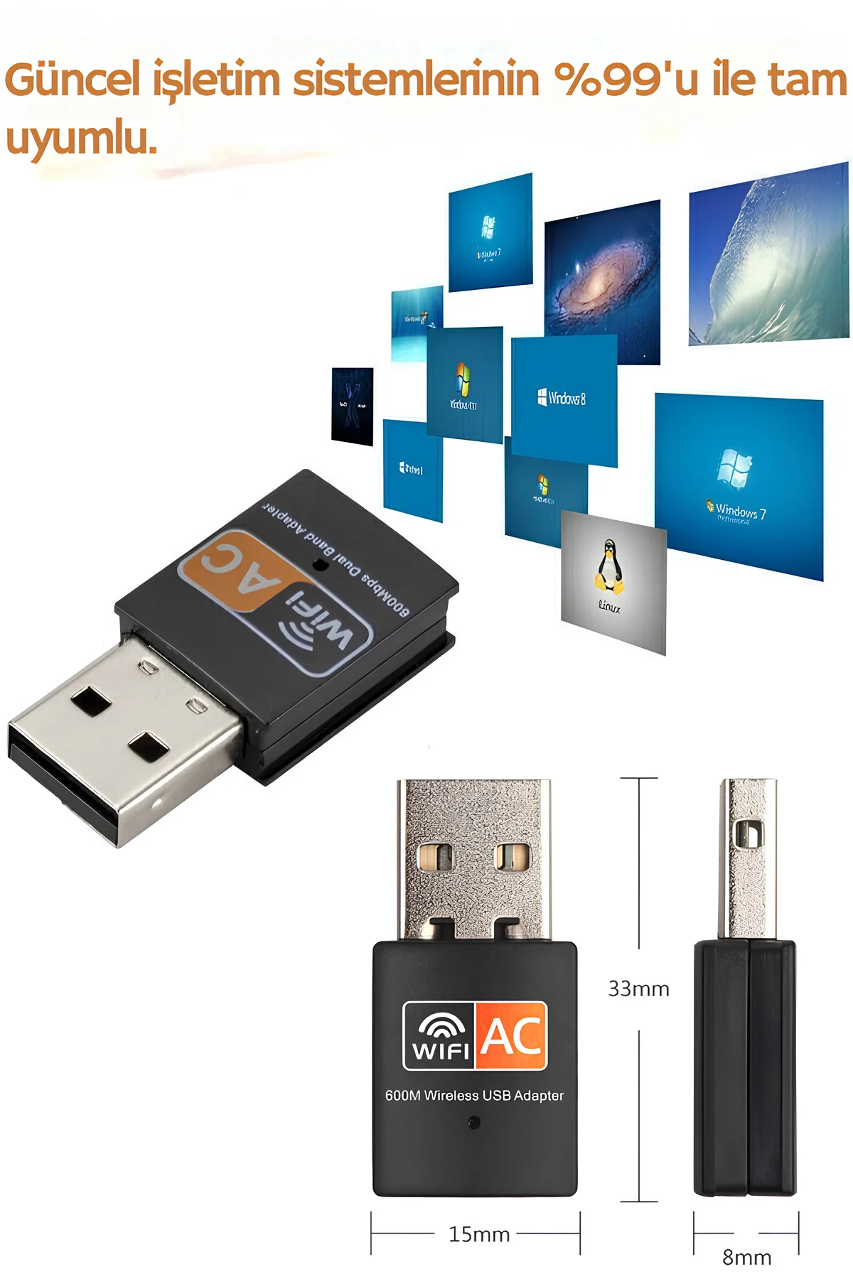 Usb Wifi Adaptör 600 Mbps Dual Bant Wifi Alıcı Çevirici Dongle İnternet Alıcı Usb