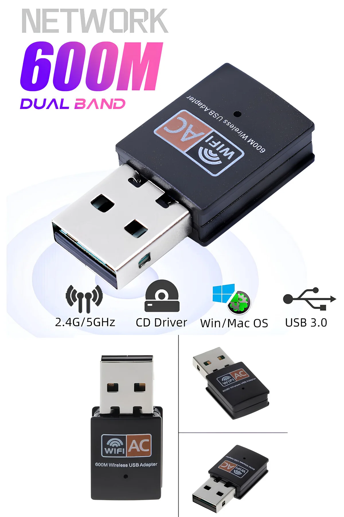 Usb Wifi Adaptör 600 Mbps Dual Bant Wifi Alıcı Çevirici Dongle İnternet Alıcı Usb
