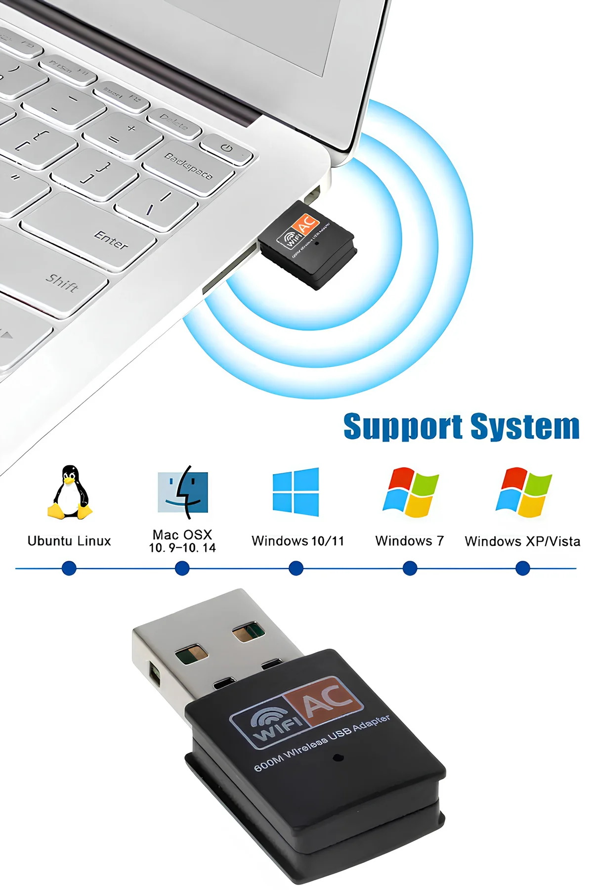 Usb Wifi Adaptör 600 Mbps Dual Bant Wifi Alıcı Çevirici Dongle İnternet Alıcı Usb