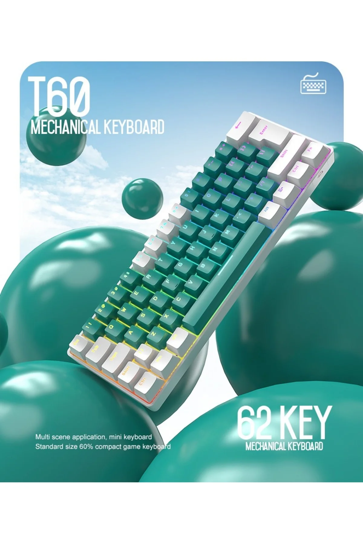 Ziyoulang T60 Mini Rgb 62 Tuş Mekanik Blue Switch Gaming Oyuncu Klavyesi