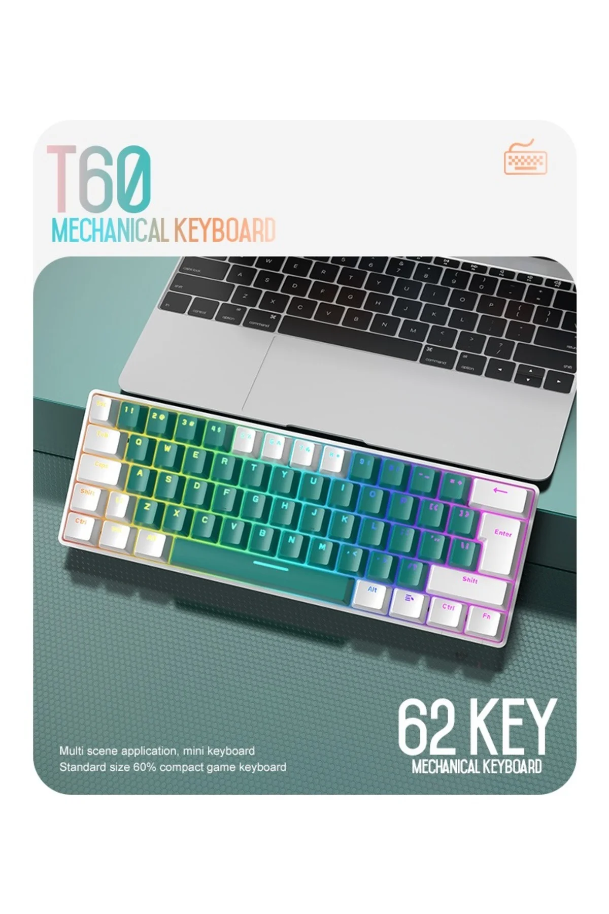 Ziyoulang T60 Mini Rgb 62 Tuş Mekanik Blue Switch Gaming Oyuncu Klavyesi