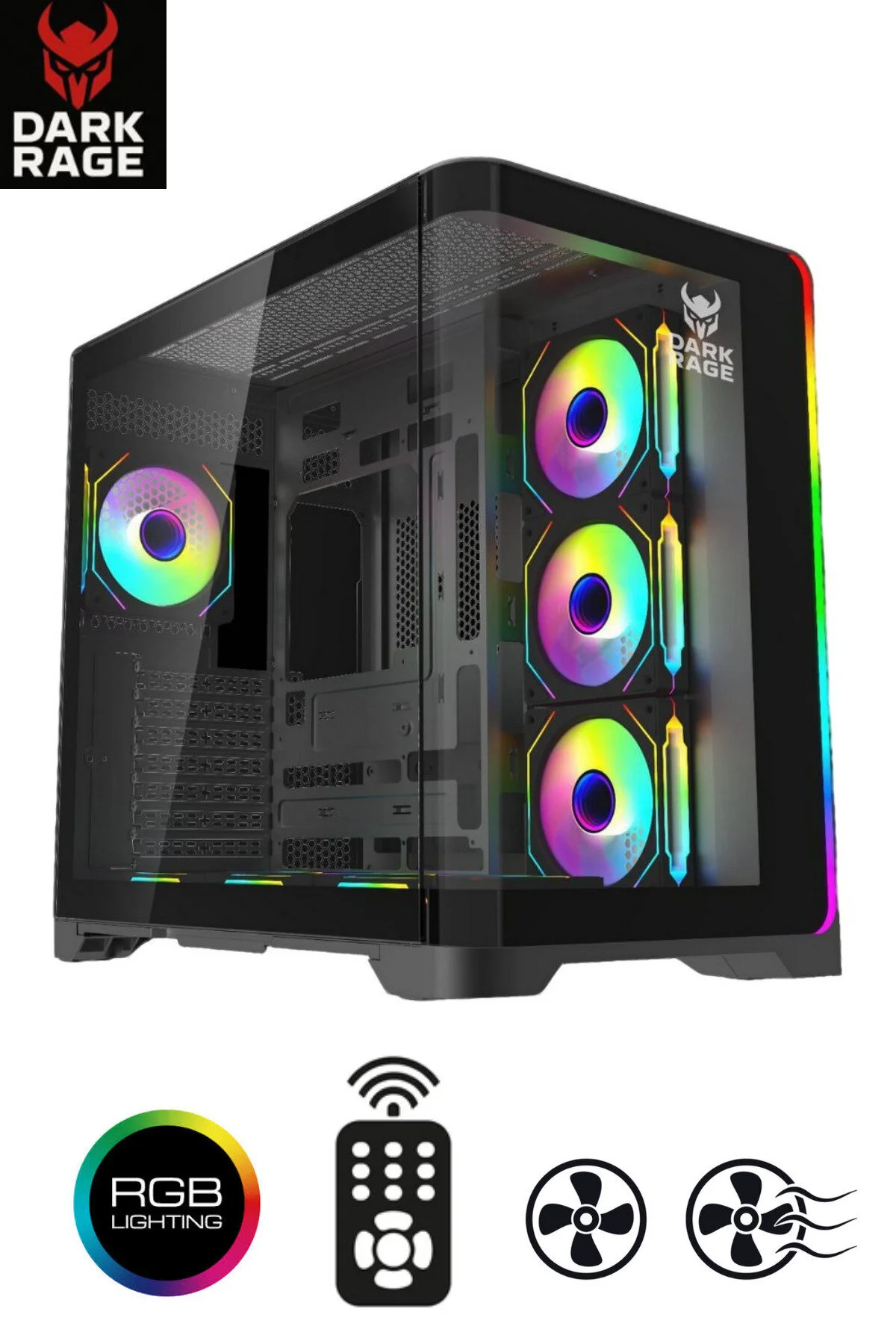 Dark Rage RGB Gaming Akvaryum Kasa | 7 Fanlı Güçlü Tasarım